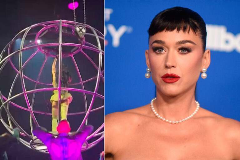 Katy Perry quedó atrapada en una esfera metálica durante un show (y hay video)