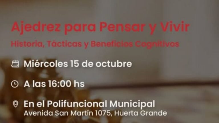 Huerta Grande: disertarán sobre ajedrez y sus beneficios cognitivos