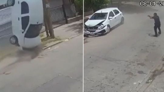 Persecución de película en Morón: robaron un auto, volcaron a los tiros contra la policía y lograron escapar